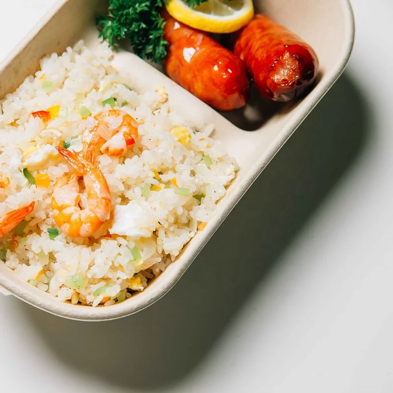 Bagasse Pulp Customized Sugarcane Food Packing Fruit Biodegradable Cornstarch 3 Compartment Disposable Food Container