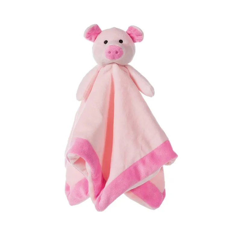 OEM Organic Muslin pig shaped soft plush cute newborn baby gift set Baby Comforter security Blankets