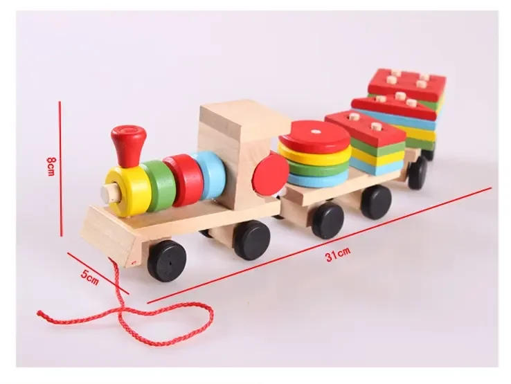 CE Montessori Wooden Educational Pulling Train Car Geometric Shape Matching Push Pull Toys Walkers For Preschool Kids Children