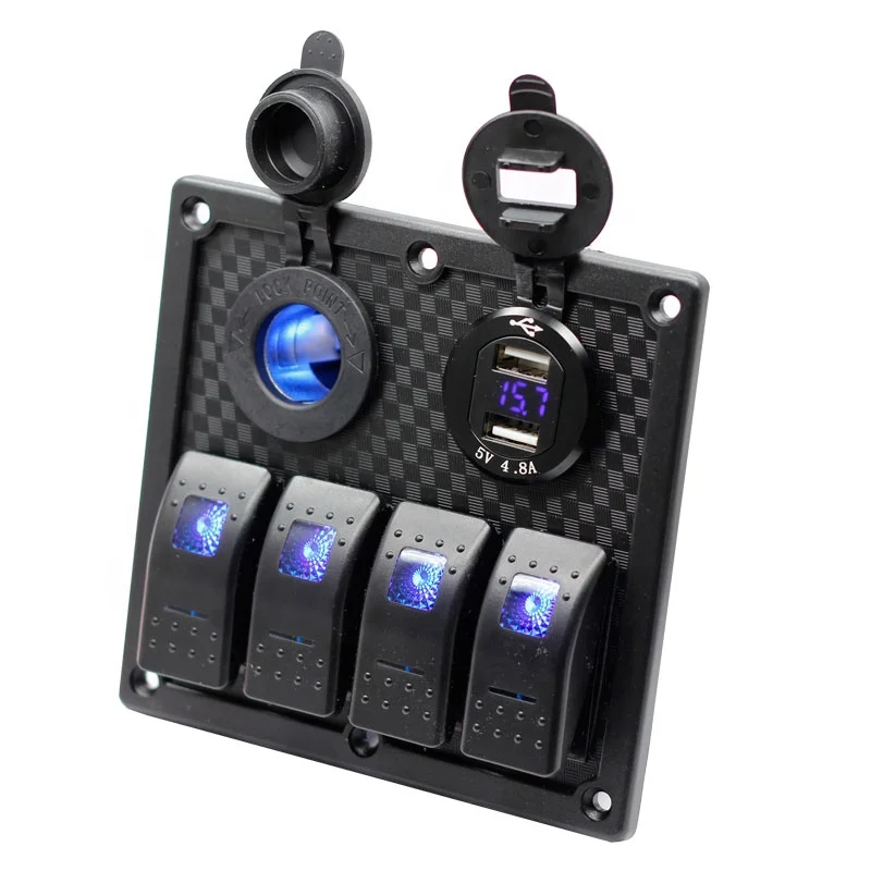 Waterproof 12V 24V Led Light Push Button Toggle 4 Gang Electrical Car Rocker Boat Marine Control Switch Panel Socket