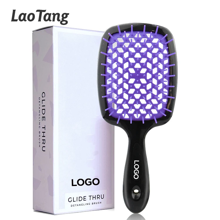 Customized Small Paddle Square Black Salon Vent Feature Plastic Handle Magic Hair Brush