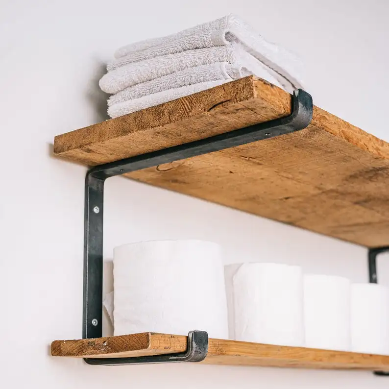 Wall Mounted Shelves Custom Staggered Double Shelf Bracket DIY Modern Industrial Iron Bracket For Shelf with Board for Home