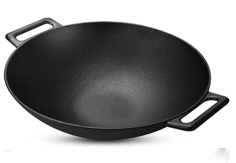 Chinese Preseasoned Cast Iron Wok OEM iron cast iron  Kitchen cookware with Double Handle