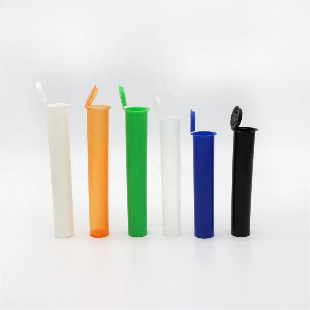 86mm 98mm 110mm 120mm 150mm colorful plastic joint doob tubes with hinged flip squeeze pop tops OEM biodegradable bottles