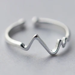 Korea New Electrocardiogram Design 925 Sterling Silver Simple Fashion Adjustable Wave Shape Rings Jewelry For Women