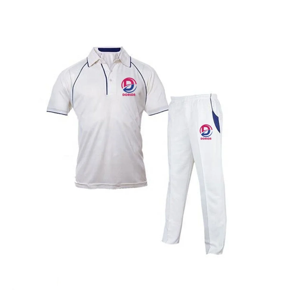 High Level Quality Cricket jersey and trousers White Uniform Custom Logo Wholesale breathable Cricket College Team Uniform Set