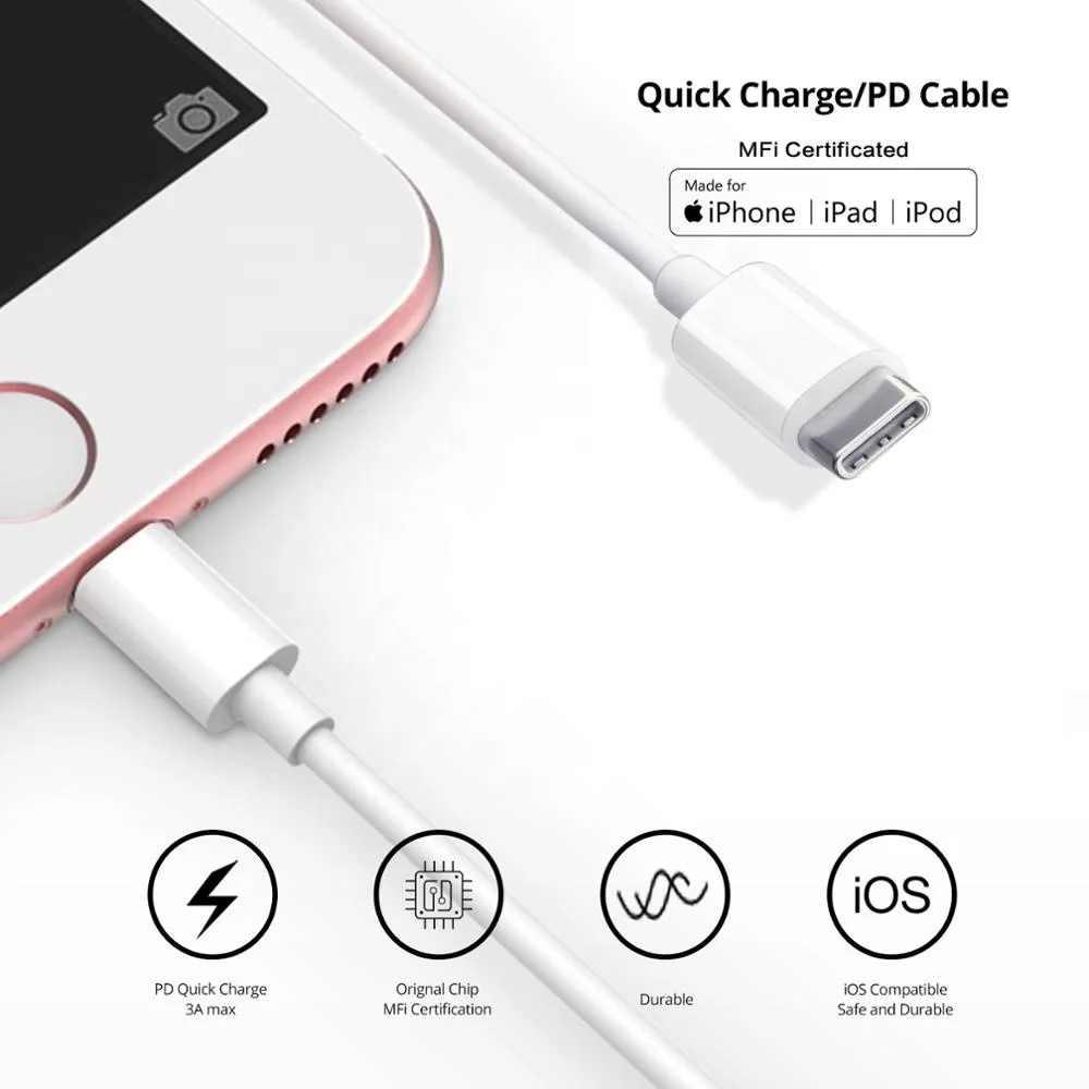 Amazon Hot Selling Original Usb C To Lighting Type C Cable Usb Charger Pd 18W Fast Charging Cable Type C Mfi For Apple