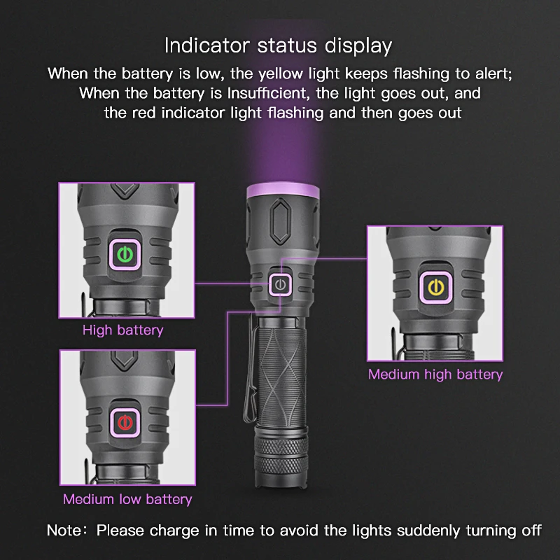 USB-C New forensic 8w 365nm nichia blacklight multi wavelength LED UV flashlight