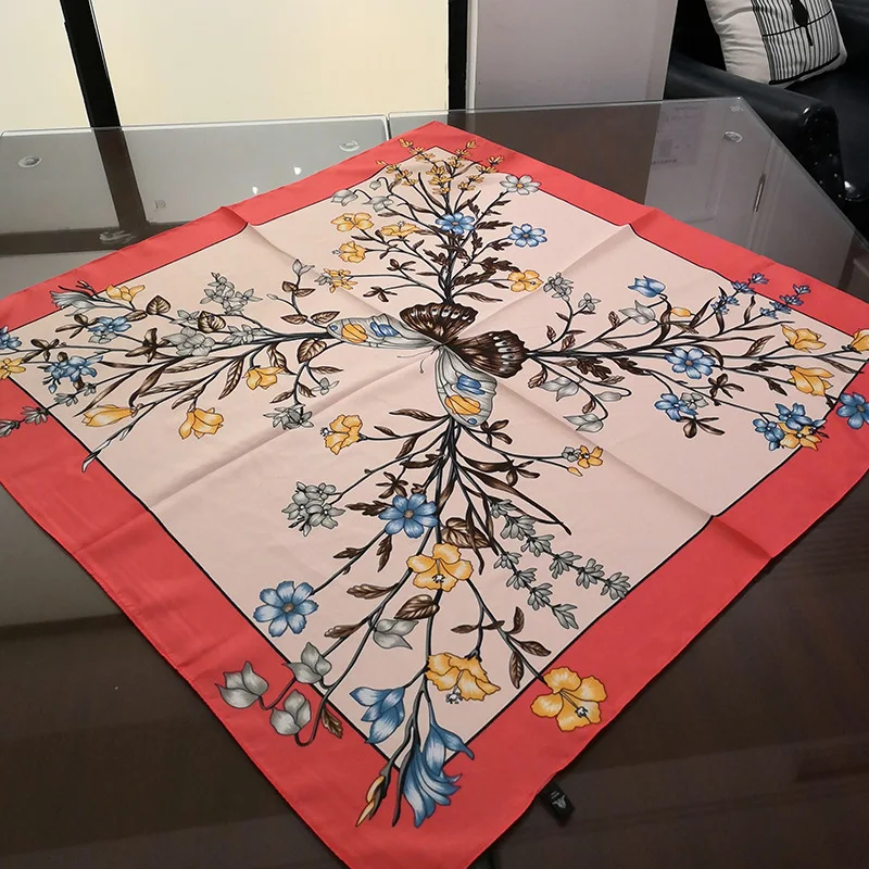 Custom Design Silk Scarf Big Muslim Scarf Hijab Print New Satin Silk Silk Bandana Women Square Digital