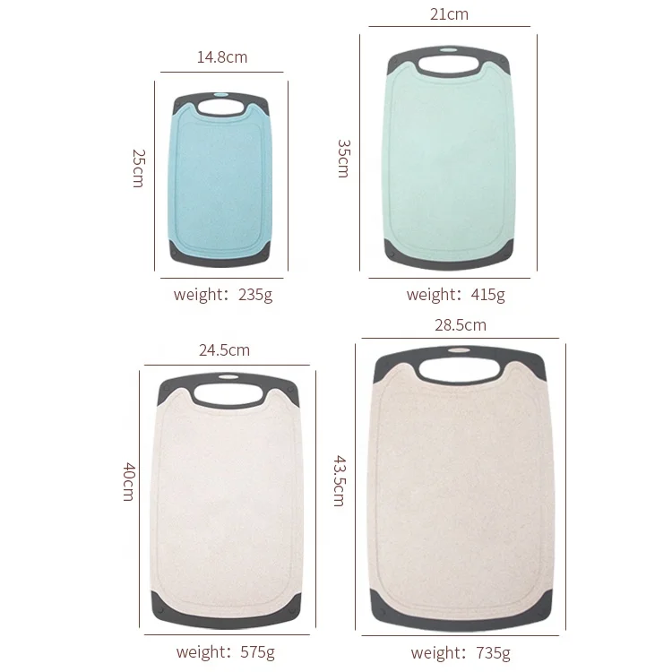 Eco Friendly Kitchen Cutting Boards Plastic 4Pcs Chopping Board Set With Non Slip Feet And Drip Juice Groove Easy Grip Hand