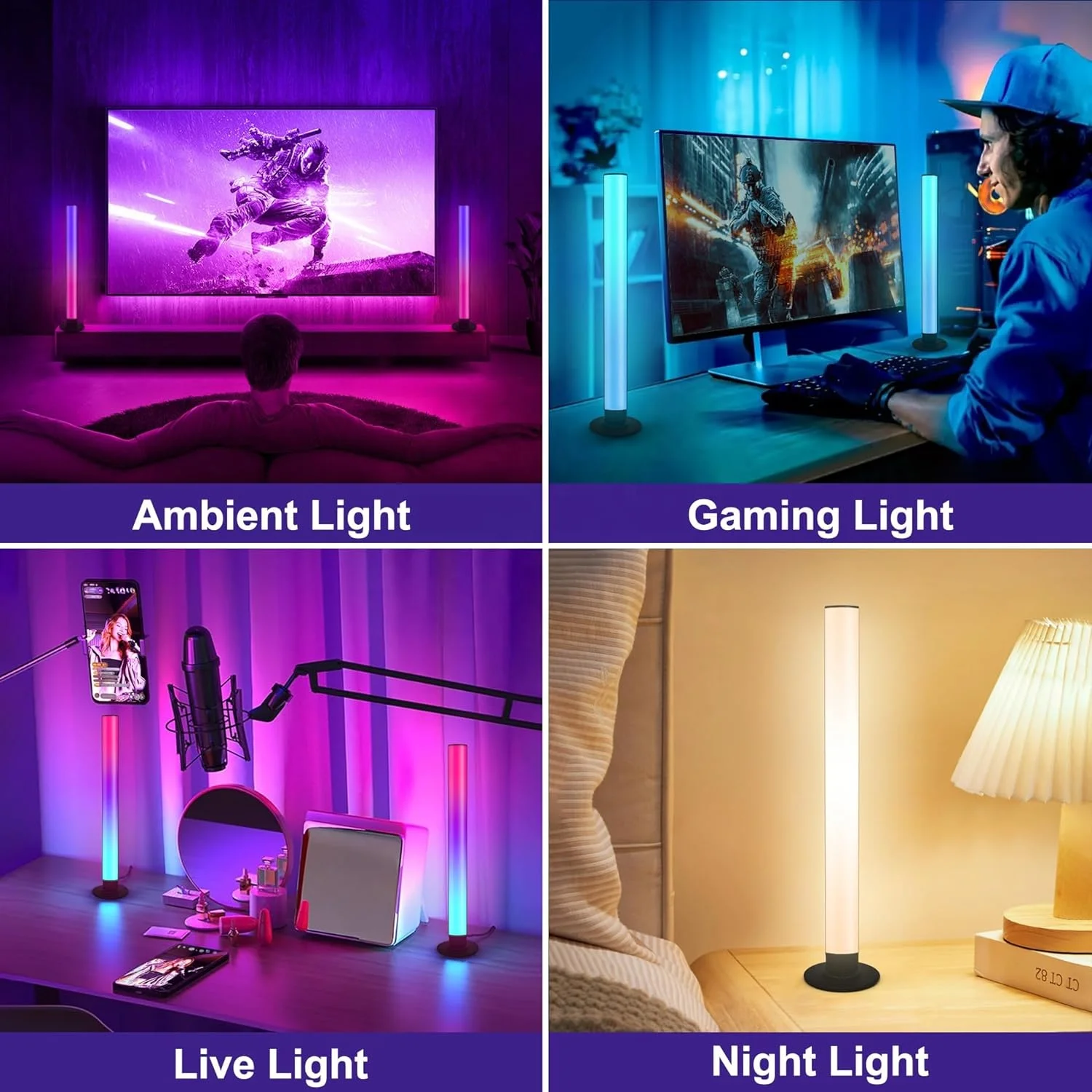 Умная светодиодная подсветка RGB настольная с 3 режимами управления для комнаты ПК телевизора-2 шт.