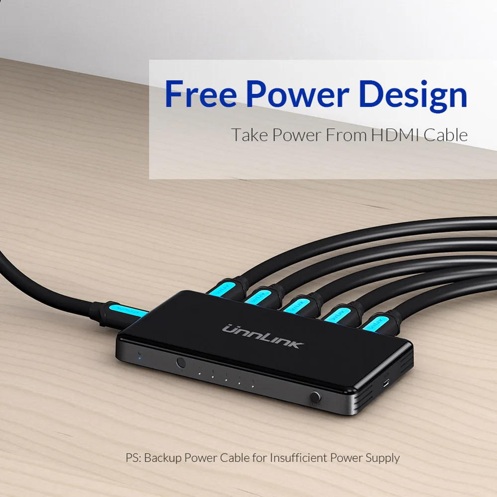Unnlink hdmi switch 3x1 5x1 4K@60Hz 4:4:4 HDCP 2.2 HDR for Smart LED TV MI box3/ ps3/ps4 pro