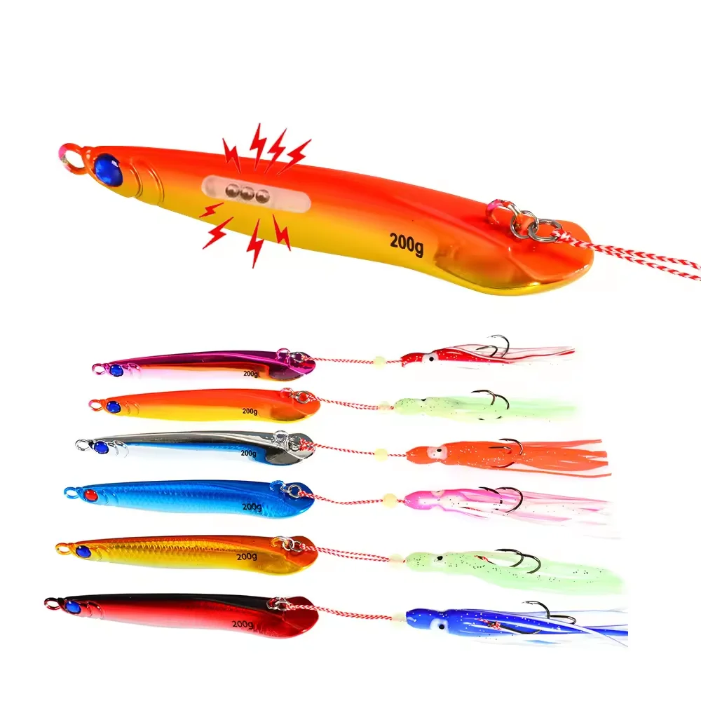 Wholesale Japan rattle sounds 40g 60g 80g 100g 150g 200g Metal Jig slow fall pitch jigging Lure with squid skirt