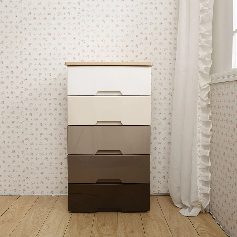 ECO-Friendly Plastic Storage Drawer Cabinet 4 and 5 layers with MDF wooden top