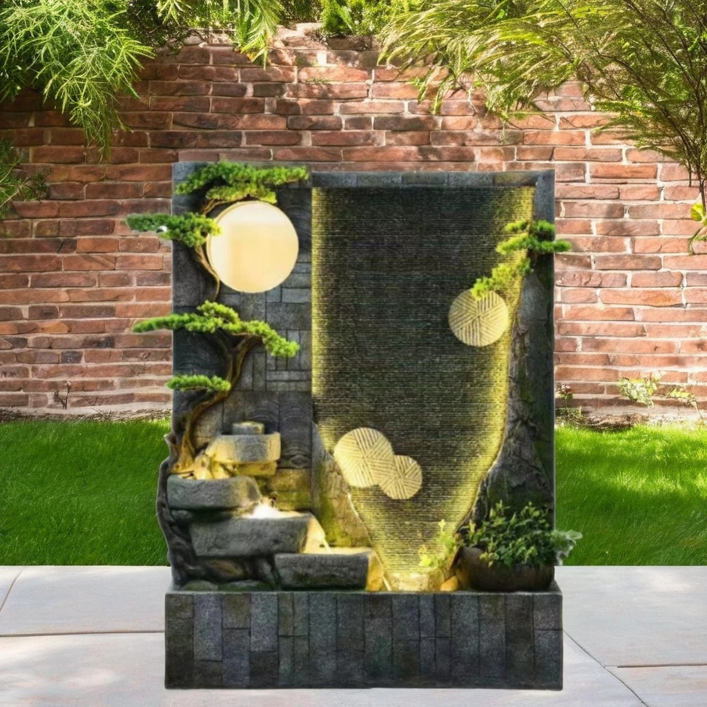 Outdoor Garden Courtyard Landscaping Fish Pond with Water Curtain Wall Rockery Fountain Entrance Screen Made of Resin Plastic