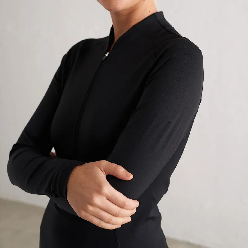 Hot Sale Spring Simple  Nylon Spandex 1/4 Zipper Long Sleeve Crop Tops Casual Streetwear Tshirt For Women