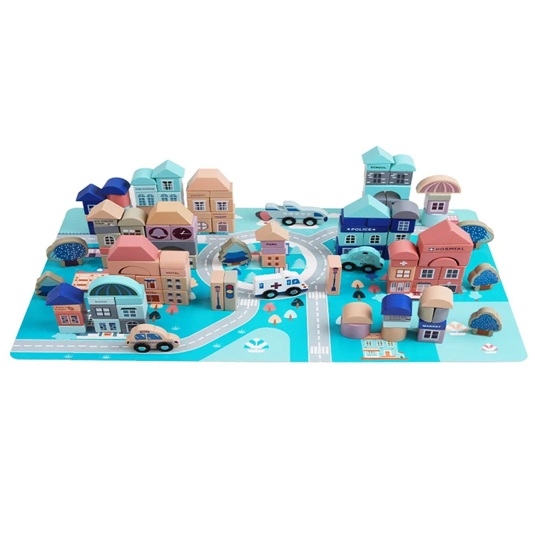 LANGSHIWEI Hot Sale 133 PCS City Building Blocks Sets Baby Puzzle Enlightenment Assembled DIY Wooden Toys For 0-6 Years Kids