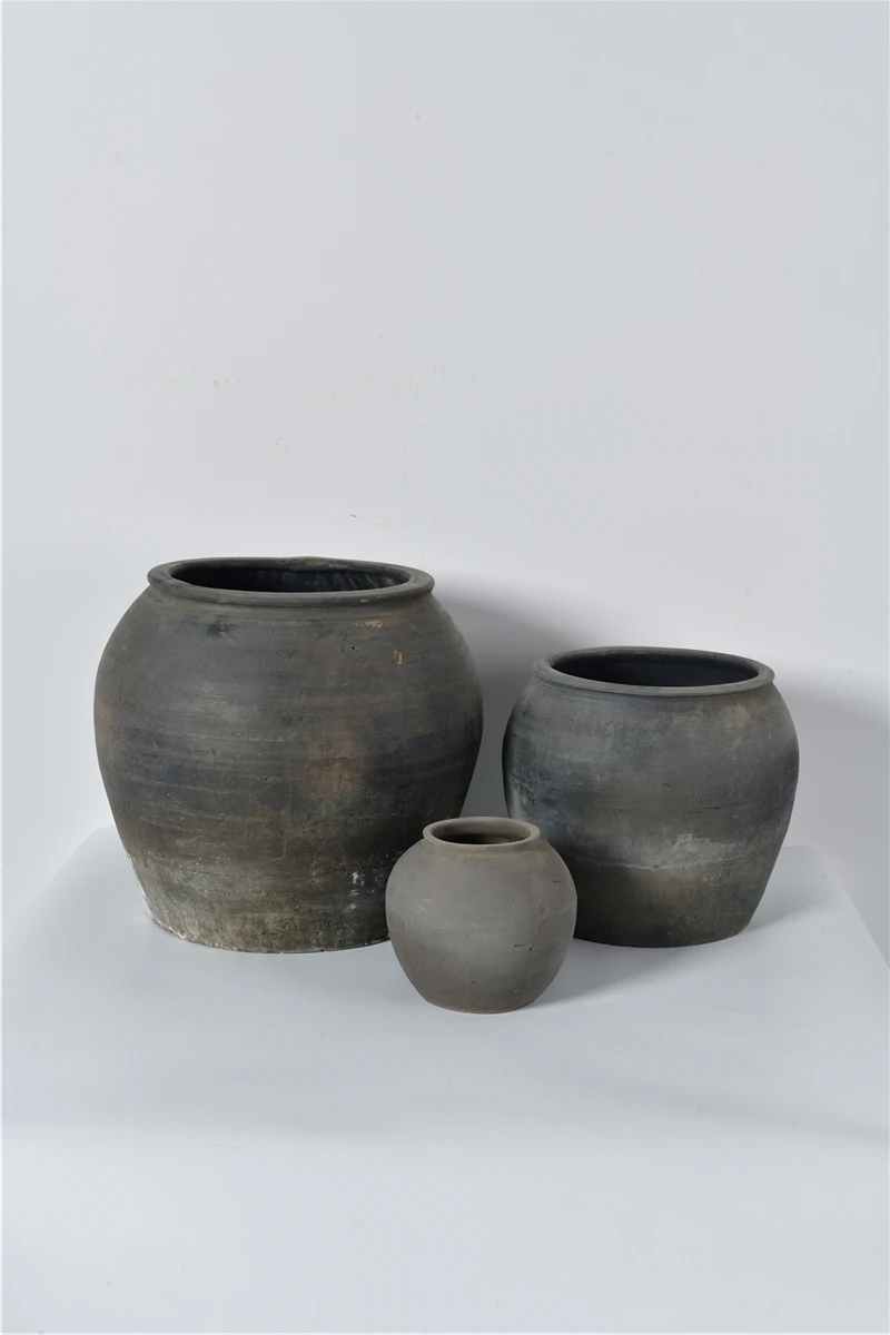 chinese antique pottery pots old original shanxi flower pots grey clay pots