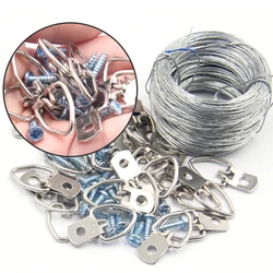 50 Pack Heavy Duty D-Ring Picture Frame Hanging Kits with 50 Pack Screws,7Feet Steel Wire for Hanging Clock Paintings Artwork