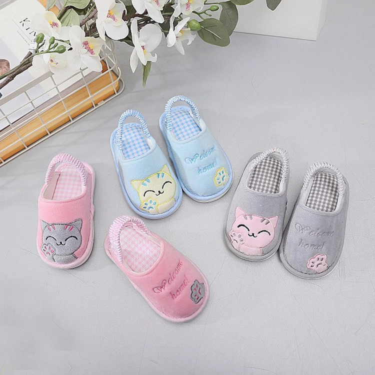 Cute Cartoon Cat Printed Non Skid Soft Sole Newborn Boys Girls Winter Warm Slide Toddler Flat House Crib Baby Shoes
