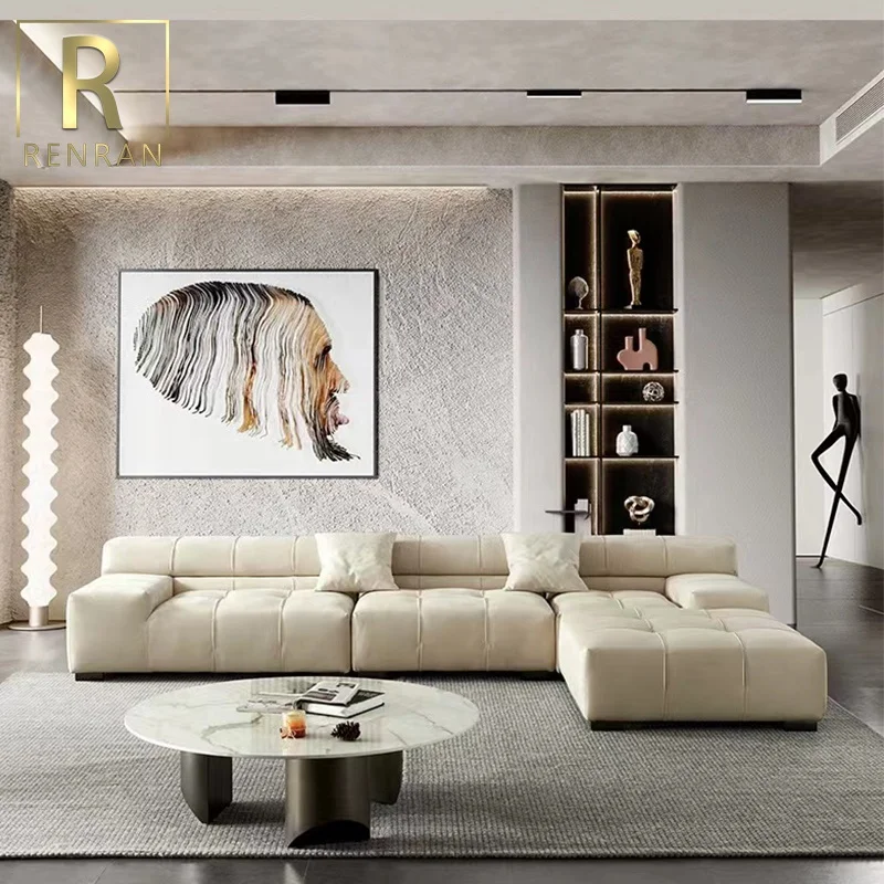 The latest Italian minimalist frosted velvet fabric used furniture sofa set modern living room module L shape sofa set