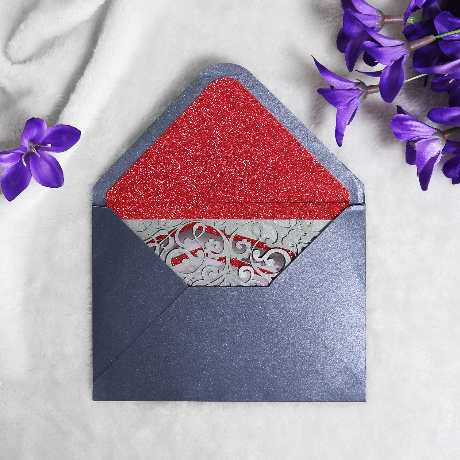 Glitter Laser Cutting Wedding Invitation Birthday Quinceanera Invitations Cards Red Shimmer Liner Envelope