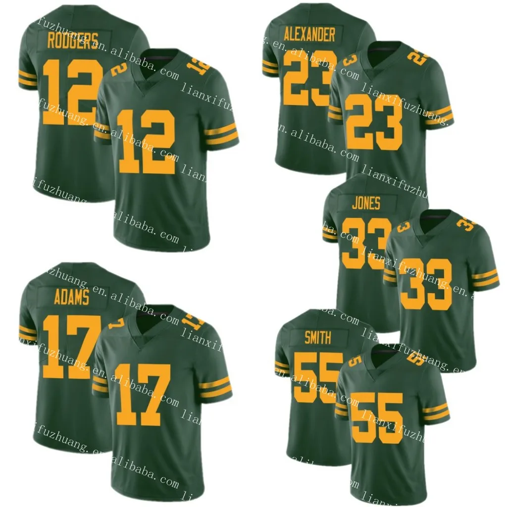2021 New Green Bay Football jersey Wholesale Cheap Stitched 12  Rodgers 17 Adams 23 Alexander 33 Jones  55 Smith Sports jersey