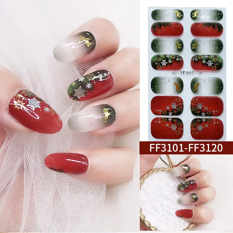 Новый дизайн, рождественские наклейки для ногтей, 3D снежинки, лось, Рождественские елки, обертывания для ногтей