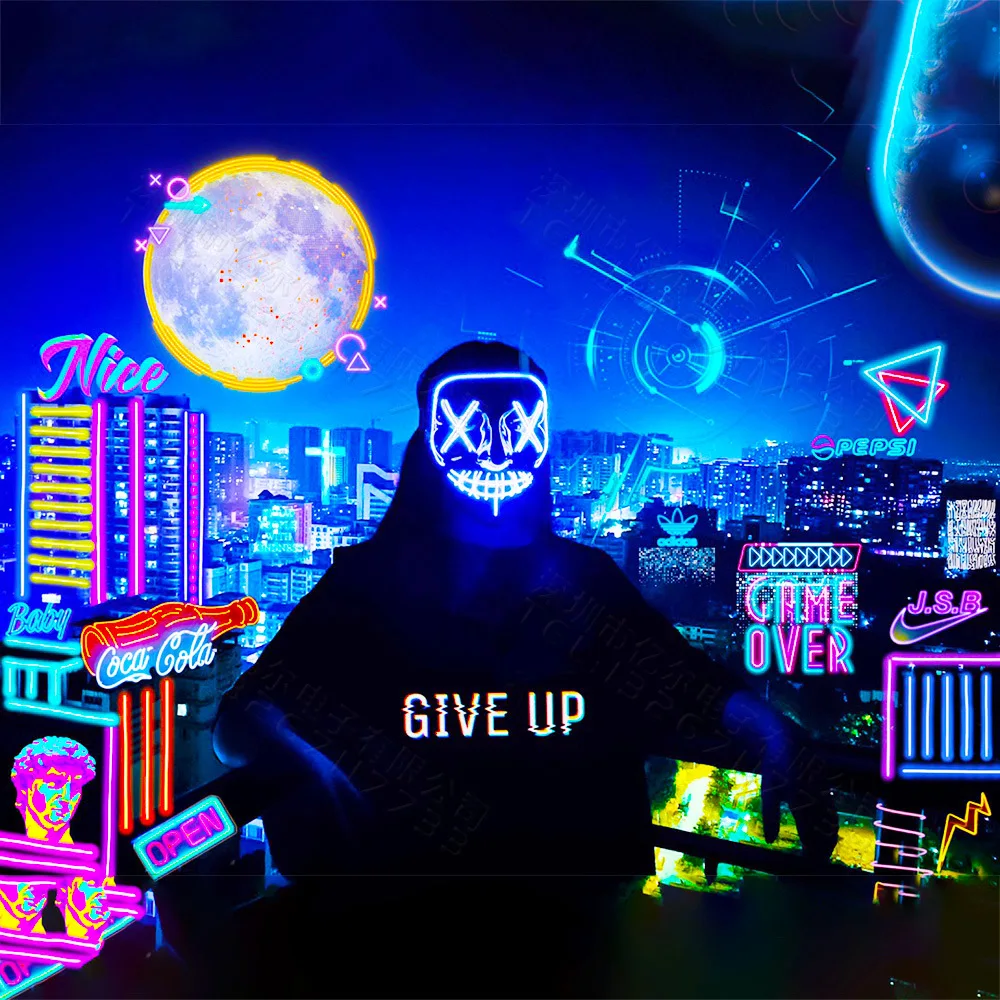 wholesale high quality led party mask ultra-realistic full face terrorist zombie mask witch halloween horror facial led mask