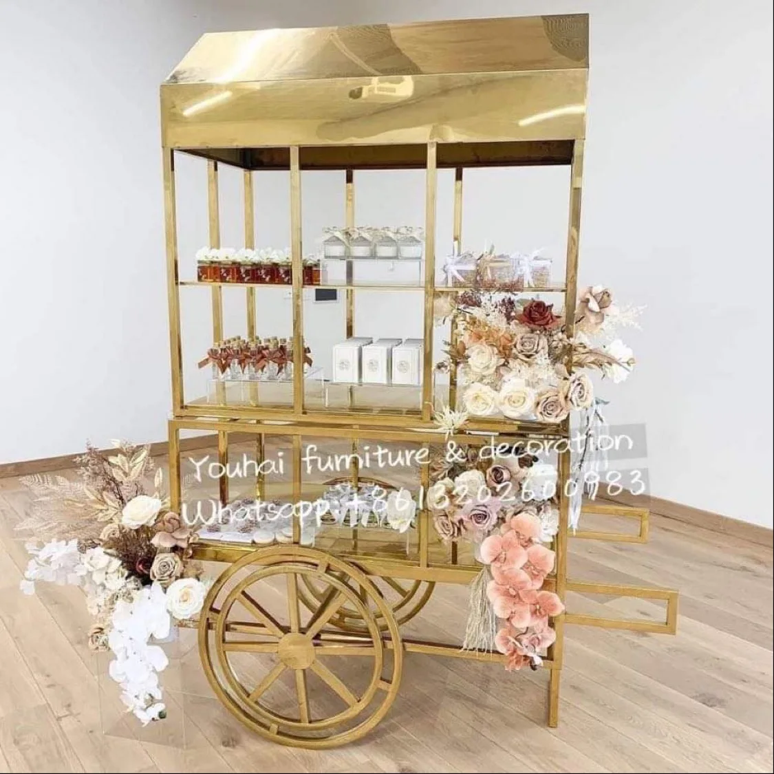 Stainless steel gold candy cart for baby shower party
