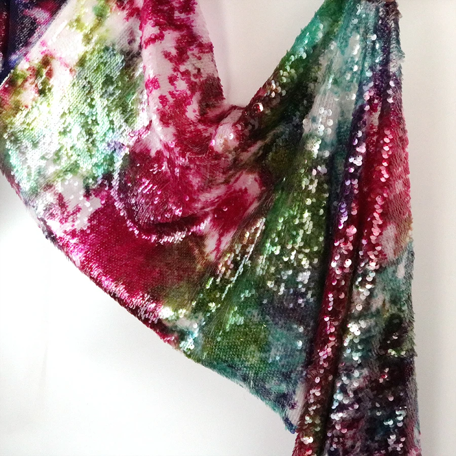Tie Dyed 5mm Transparent Sequin Fabric Sequin Lace Fabric African Spangle Embroidery for Women Dress