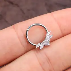 Wholesale 316l Surgical Steel 16G Silver Septum Cubic Zirconia  Clicker Hoop Earrings Nose Ring Original Septum Piercing