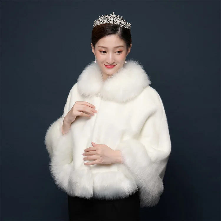 Jrfur Acrylic Fiber V-Neck Knitted Cardigan Gentle Cropped Crop Top White Birthday Parties Soft Faux Fur Collar Shawl