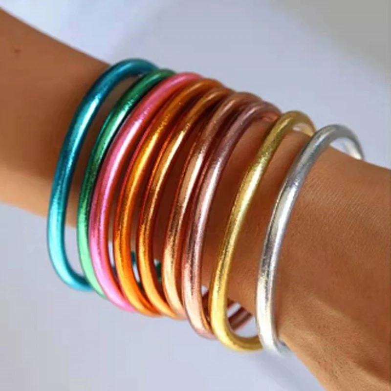 New Arrival Handmade Buddhists Gold Filled Foil Silicon Bangle Bracelet Colorful Shiny Jelly Bracelets Bouddhistes