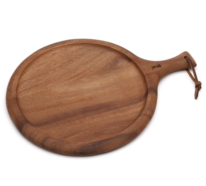 Brown Large Acacia Wood Pizza Peel/Cutting Board/Serving Tray/Paddle Serving Boards with Handle for Pizzas,Vegetables& Chees