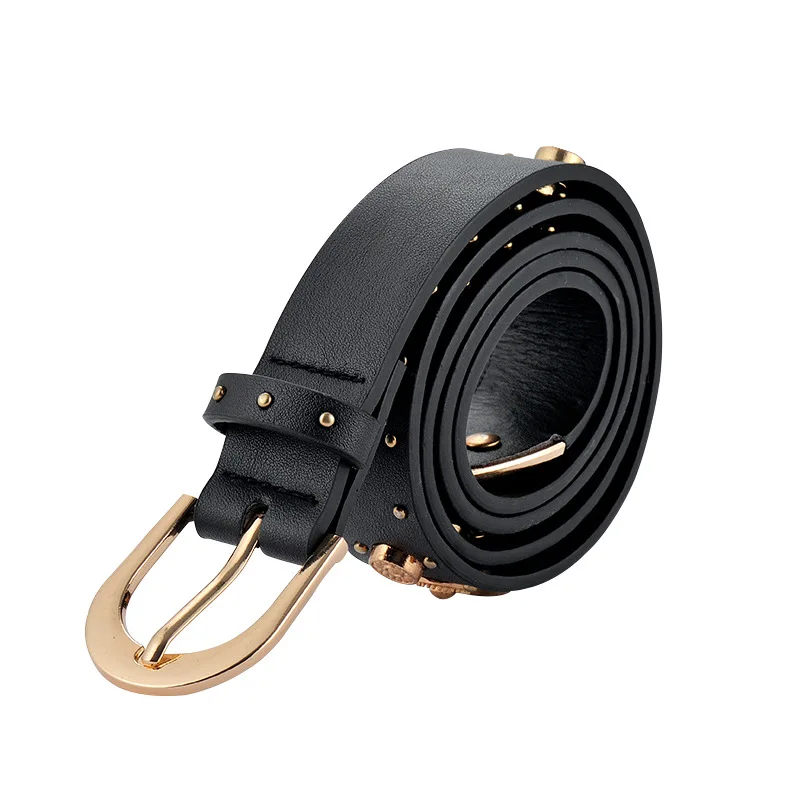 2023 PU Leather Professional Best Price Cheap Customize Pin Buckle Belt For Women Rivet Decoration PU belt Ladies PU Belt