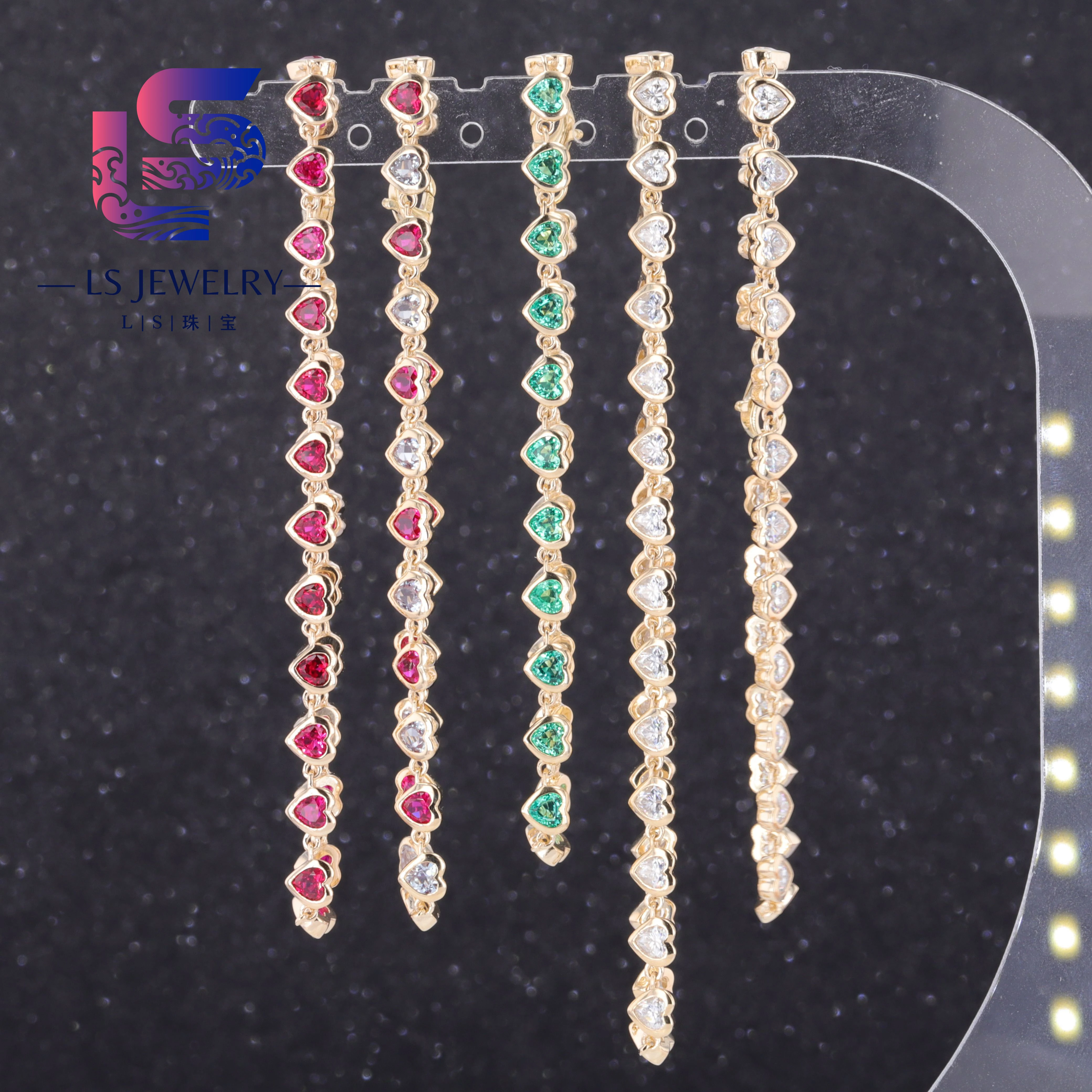 Hot Sale Fashion Heart Shape Stone Bracelet Moissanite Color Gemstone Gold Tennis Chain