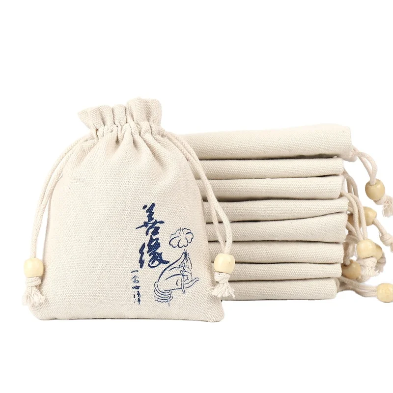 Muslin calico canvas string bag small custom organic cotton drawstring bags
