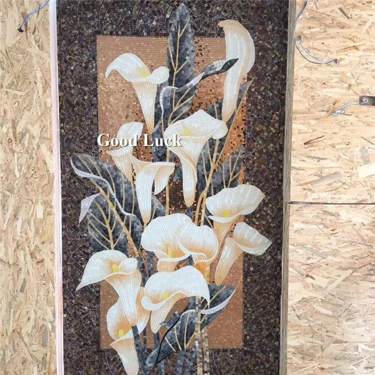 Fashion Living Room Flower Handcut Glass Wall Mural Panel