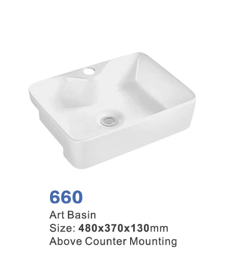 Table top basin bathroom sink ceramic counter top hand rectangular white color art wash basin sink