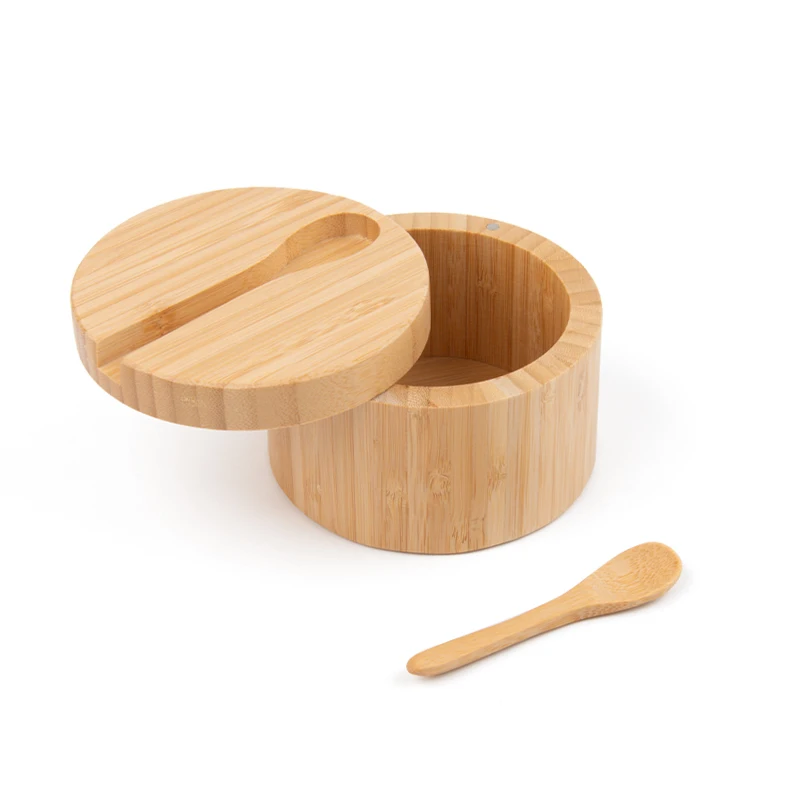 Домашняя кухонная деревянная банка для специй с магнитной крышкой хранения перца и соли бамбуковая коробка ложкой