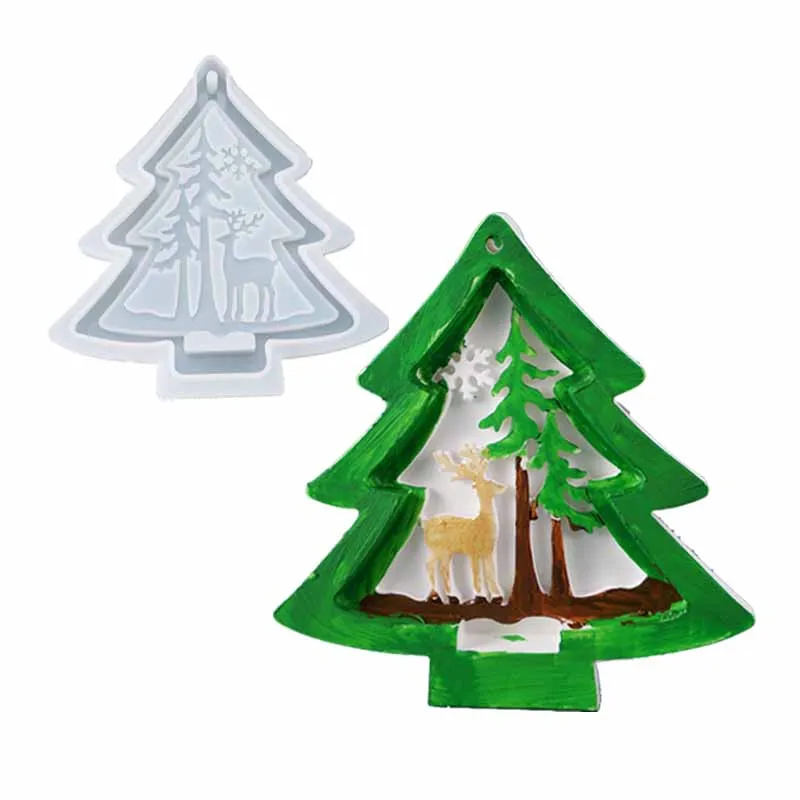 Santa Claus Snowman Decorations Resin Key Chain Christmas Tree Hanging Silicone Mold