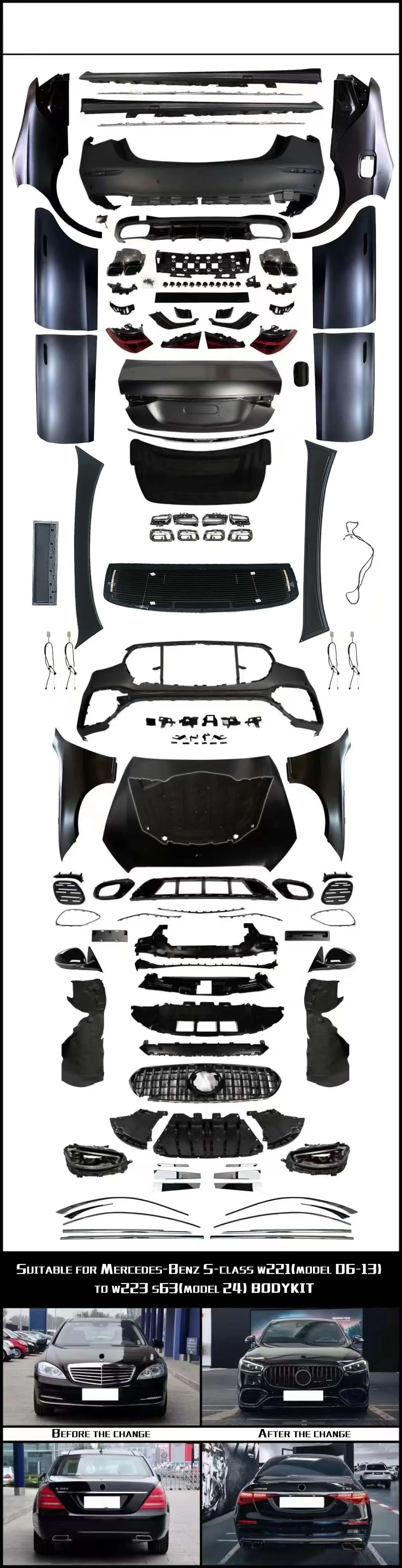 Body Kit for W221 Upgrade to W223 S-class Style of S63 S450 MBH Car Tuning Parts 1:1 Complete Version Suitable for RHD