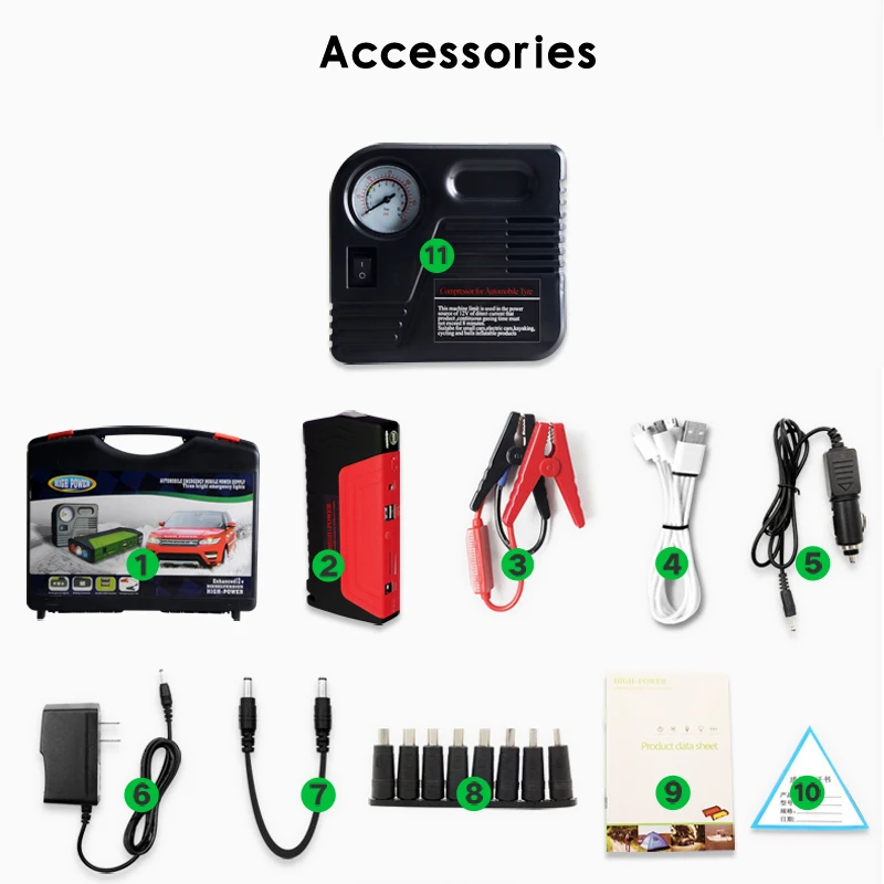 TM15 -R Car Jump Starter Auto Battery Charger 16800mAh Portable External Power Bank for Automotive with Clamp Air Pump 600A Peak