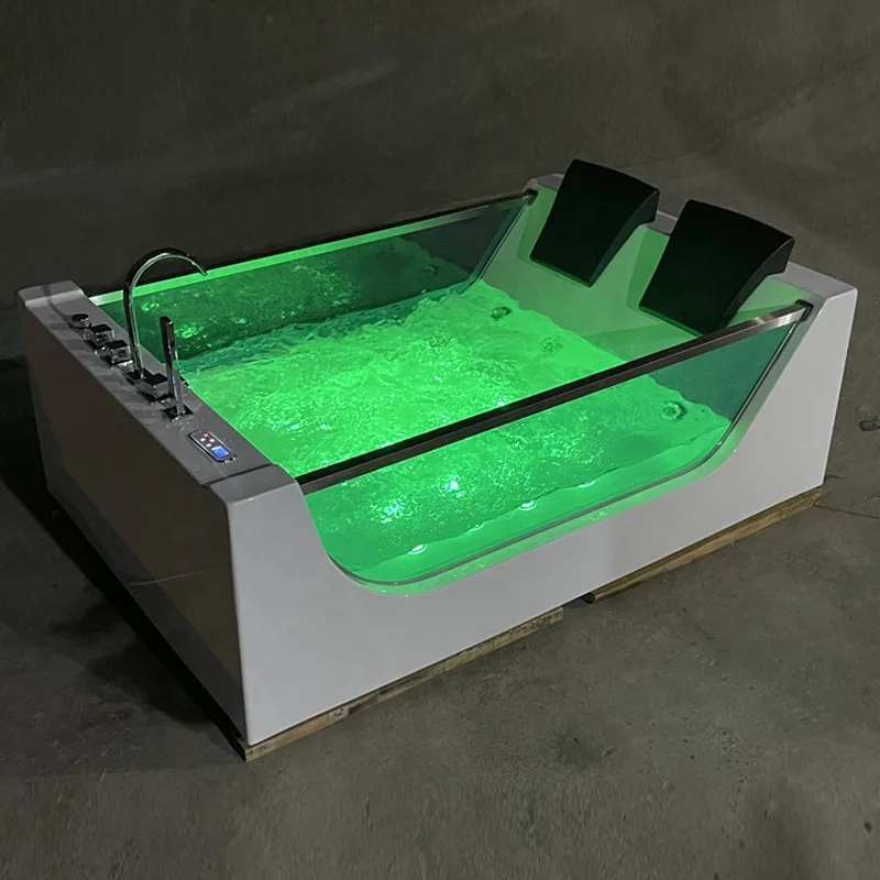 New Surfing Design Freestanding Big Air Jet Bubble 2 Person Functional Acrylic Hydro Spa Massage Glass Whirlpool Bathtub