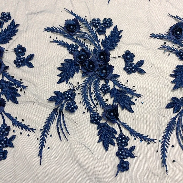 Fancy Embroidered 3d Flower Lace Beaded Applique With Rhinestones LT20415