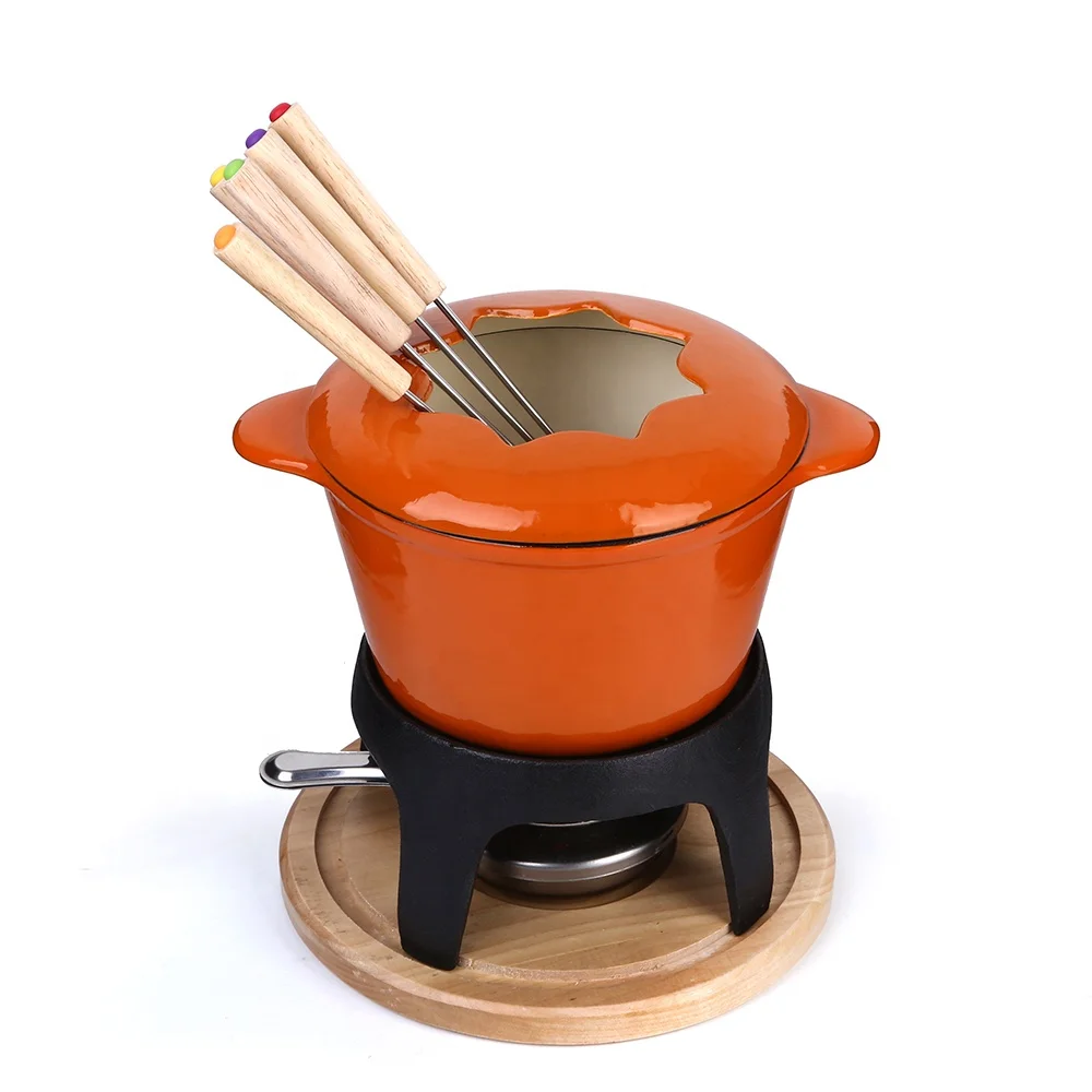 mcooker 2023 wholesale portable enamel cast iron meat cheese chocolate fondue plate mug pots kit