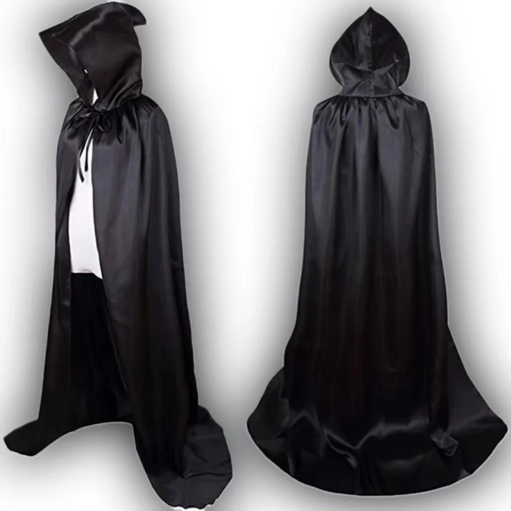Halloween Vampire Cape Cosplay Devil Costume Unisex Long Black Hooded Cape