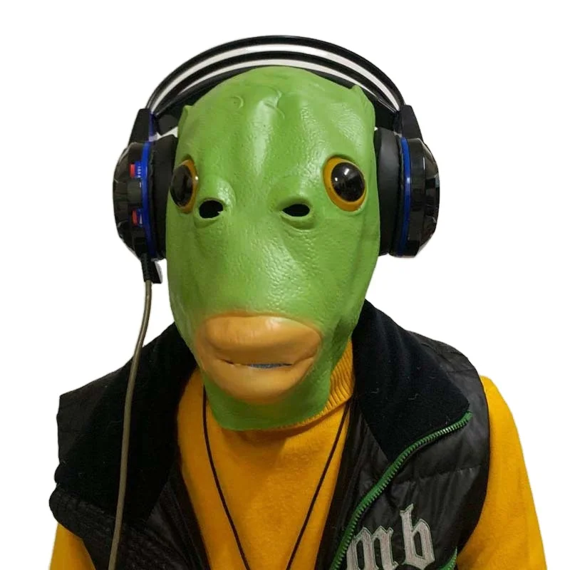Soft Latex Material Halloween Mask Green Fish Head  Hoods Cosmetic Party Decorative Props Costume Ball Headgear Sproofed Toy