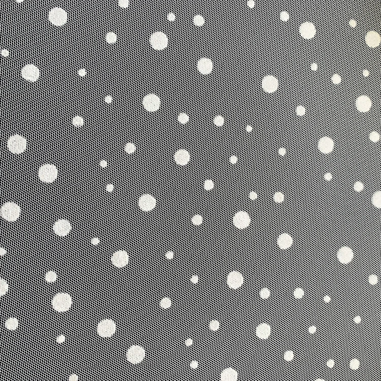 Custom white big and small polka dot mesh fabric flocking fabric